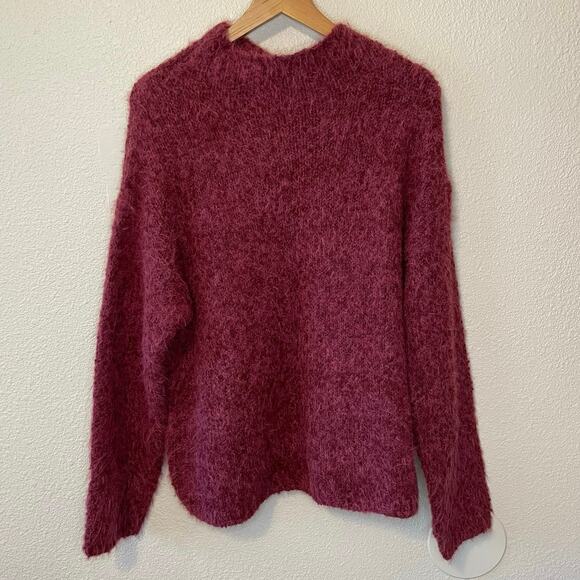 NWT Open Edit Y2K Boho Style Purple Fuzzy Moc Neck Boyfriend Cozy Sweater Small - Picture 2 of 10